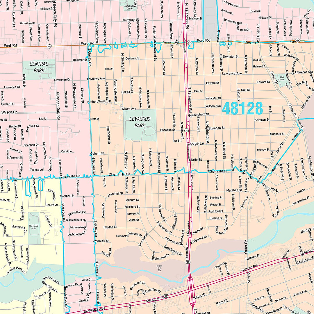 Premium Style Wall Map of Dearborn Heights, MI