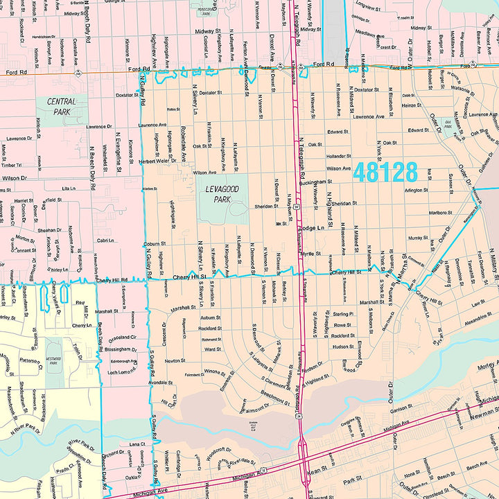 Premium Style Wall Map of Dearborn Heights, MI