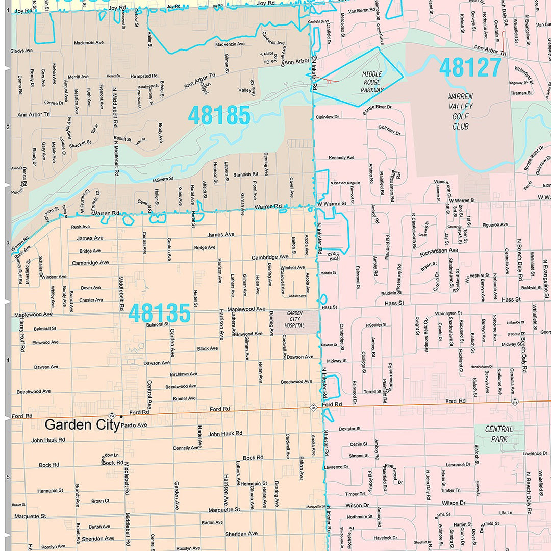 Premium Style Wall Map of Dearborn Heights, MI