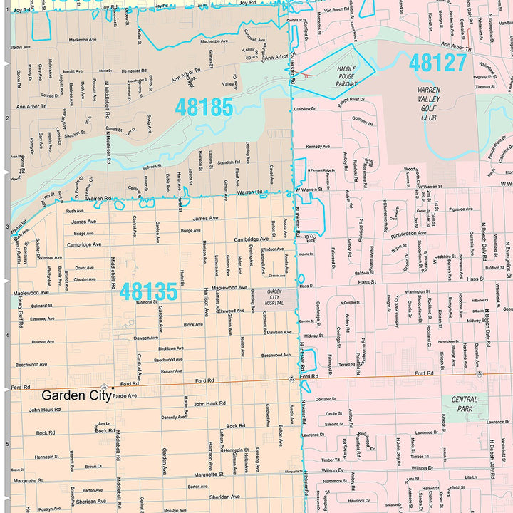 Premium Style Wall Map of Dearborn Heights, MI