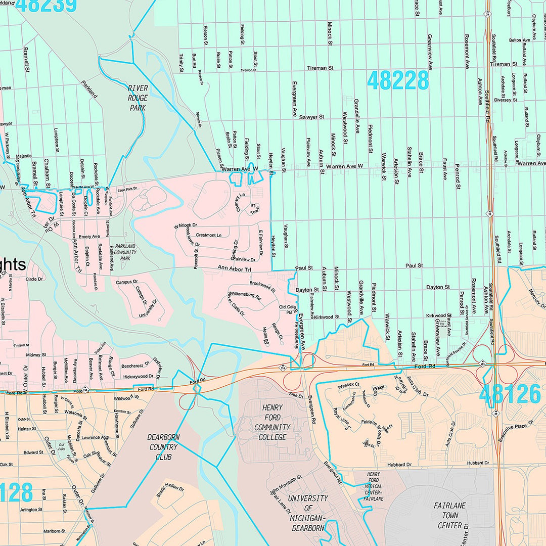 Premium Style Wall Map of Dearborn Heights, MI