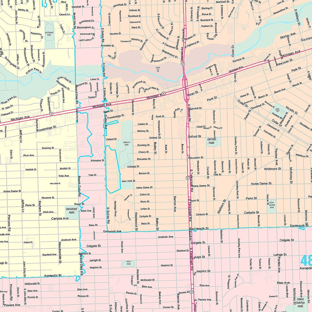 Premium Style Wall Map of Dearborn Heights, MI