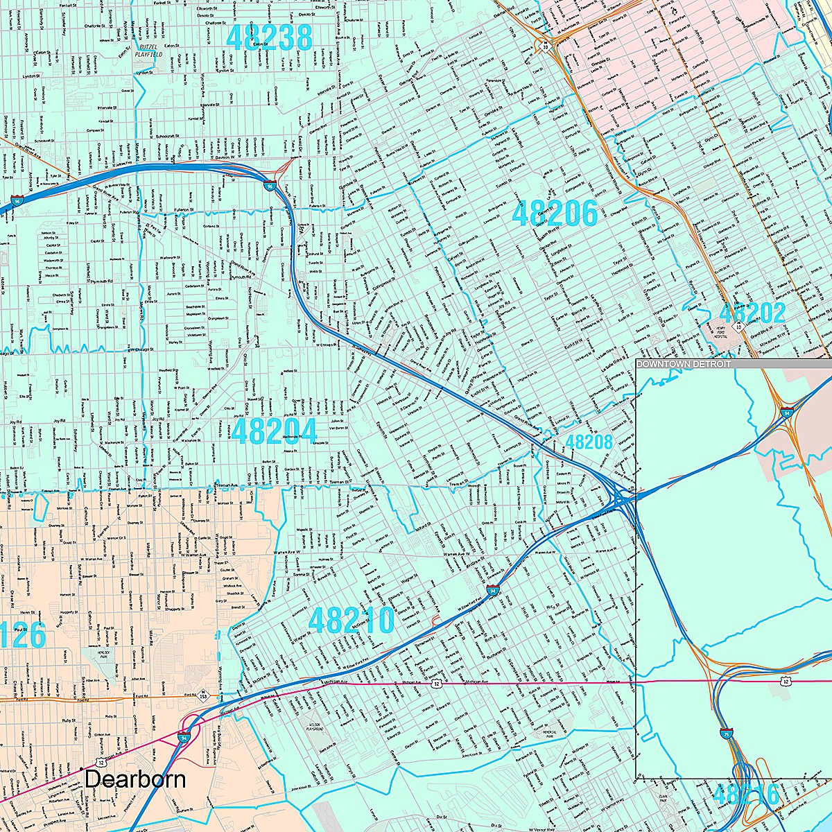 Premium Style Wall Map of Detroit MI.