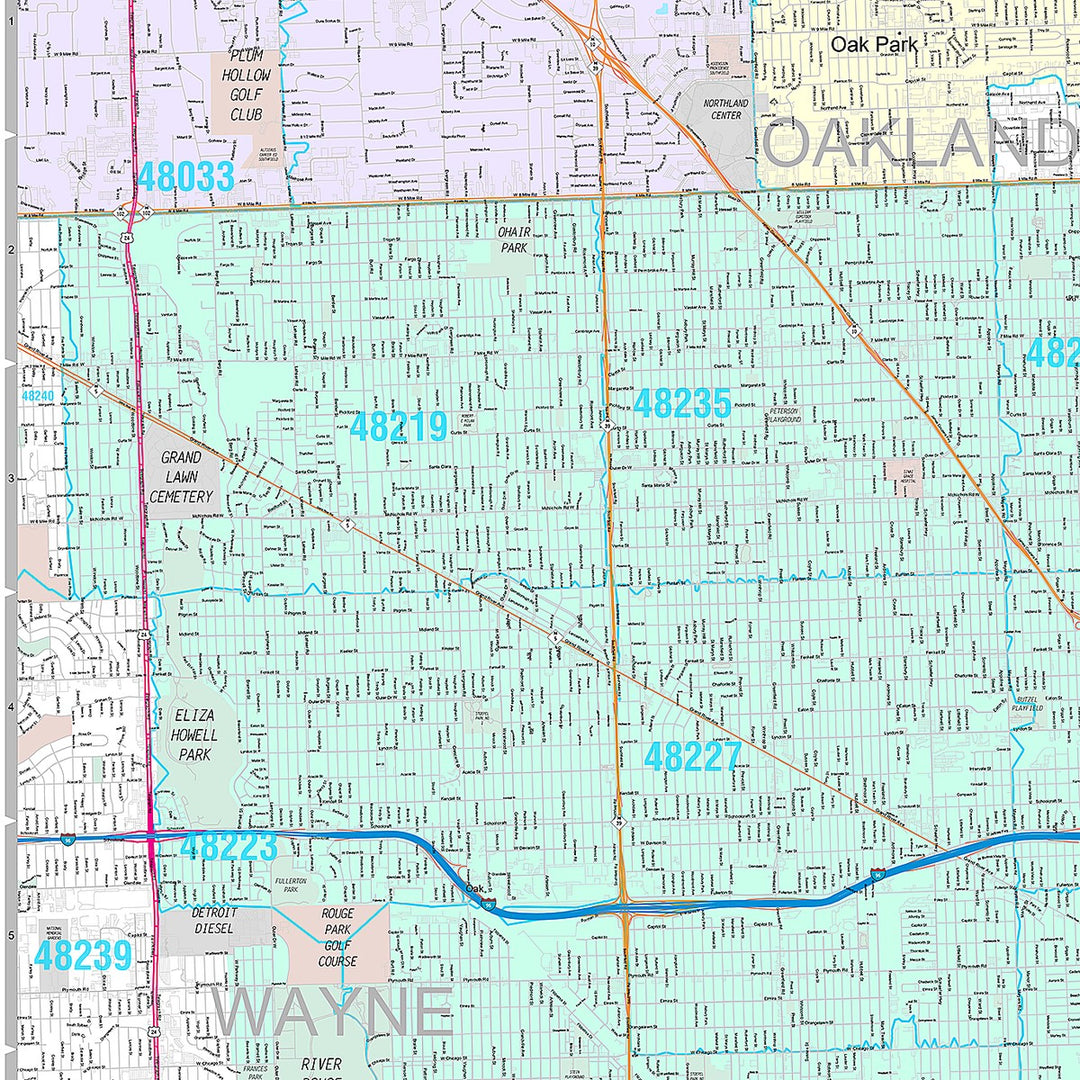 Premium Style Wall Map of Detroit MI.