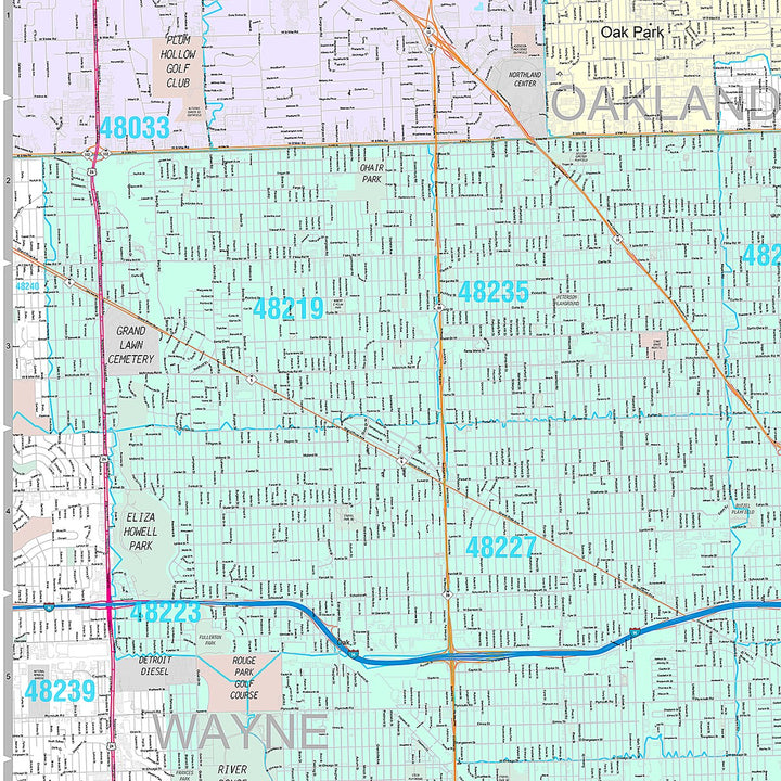 Premium Style Wall Map of Detroit MI.