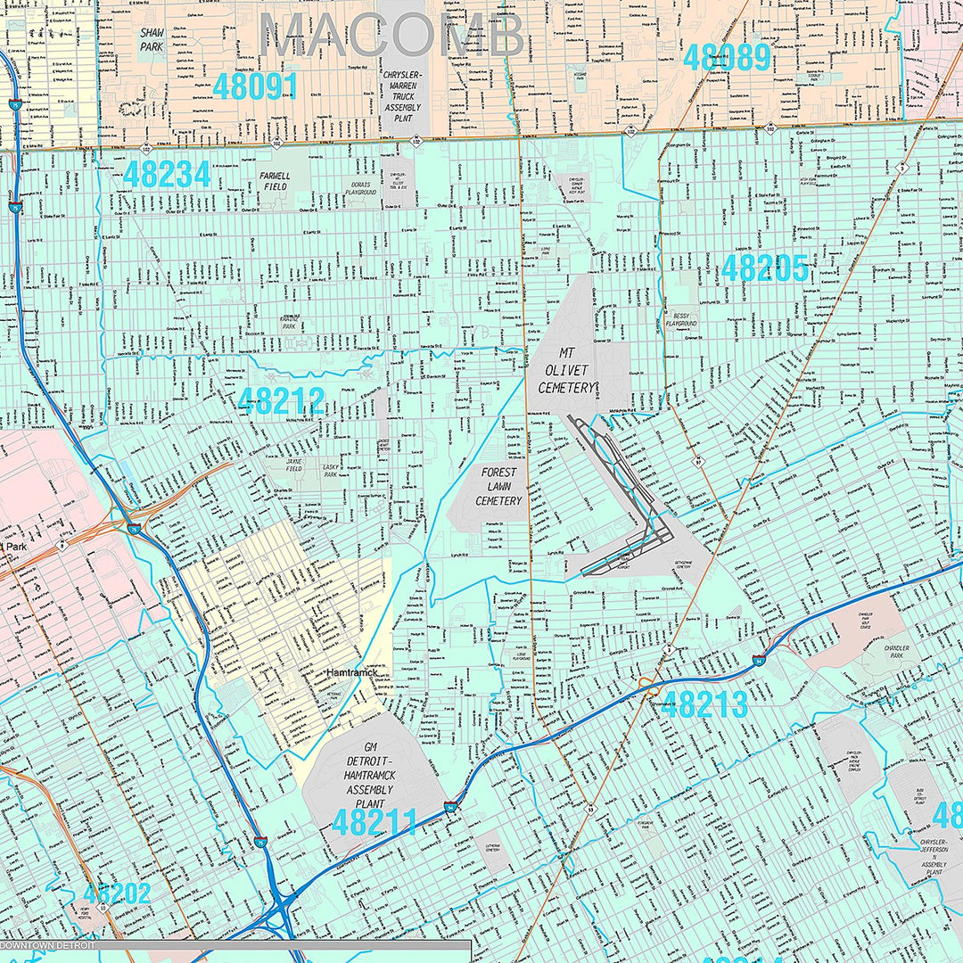 Premium Style Wall Map of Detroit MI.