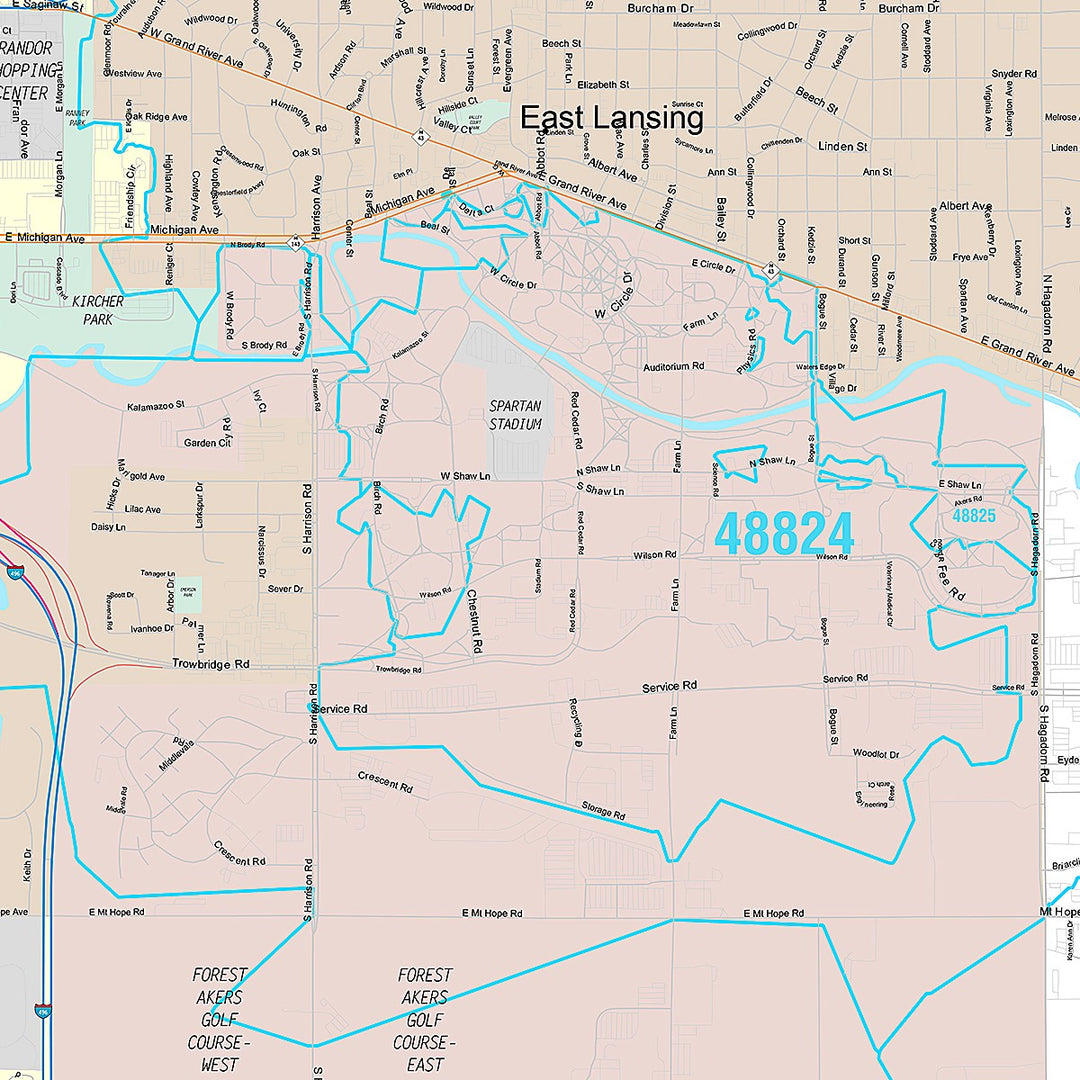 Premium Style Wall Map of East Lansing, MI