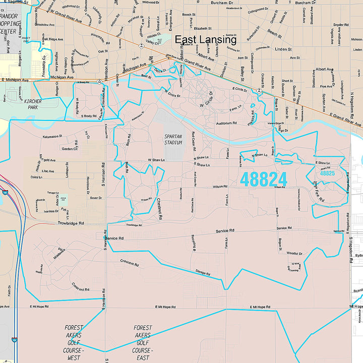 Premium Style Wall Map of East Lansing, MI