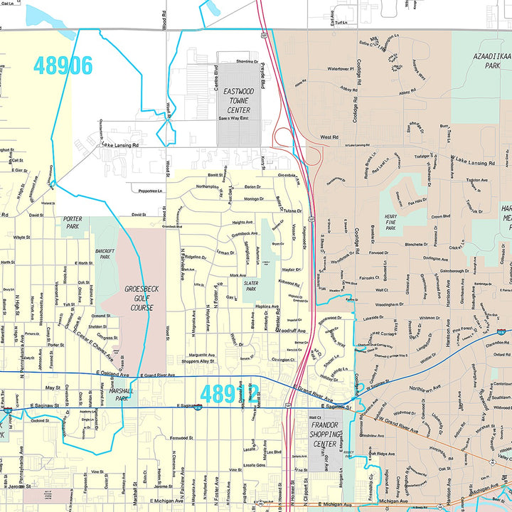Premium Style Wall Map of East Lansing, MI