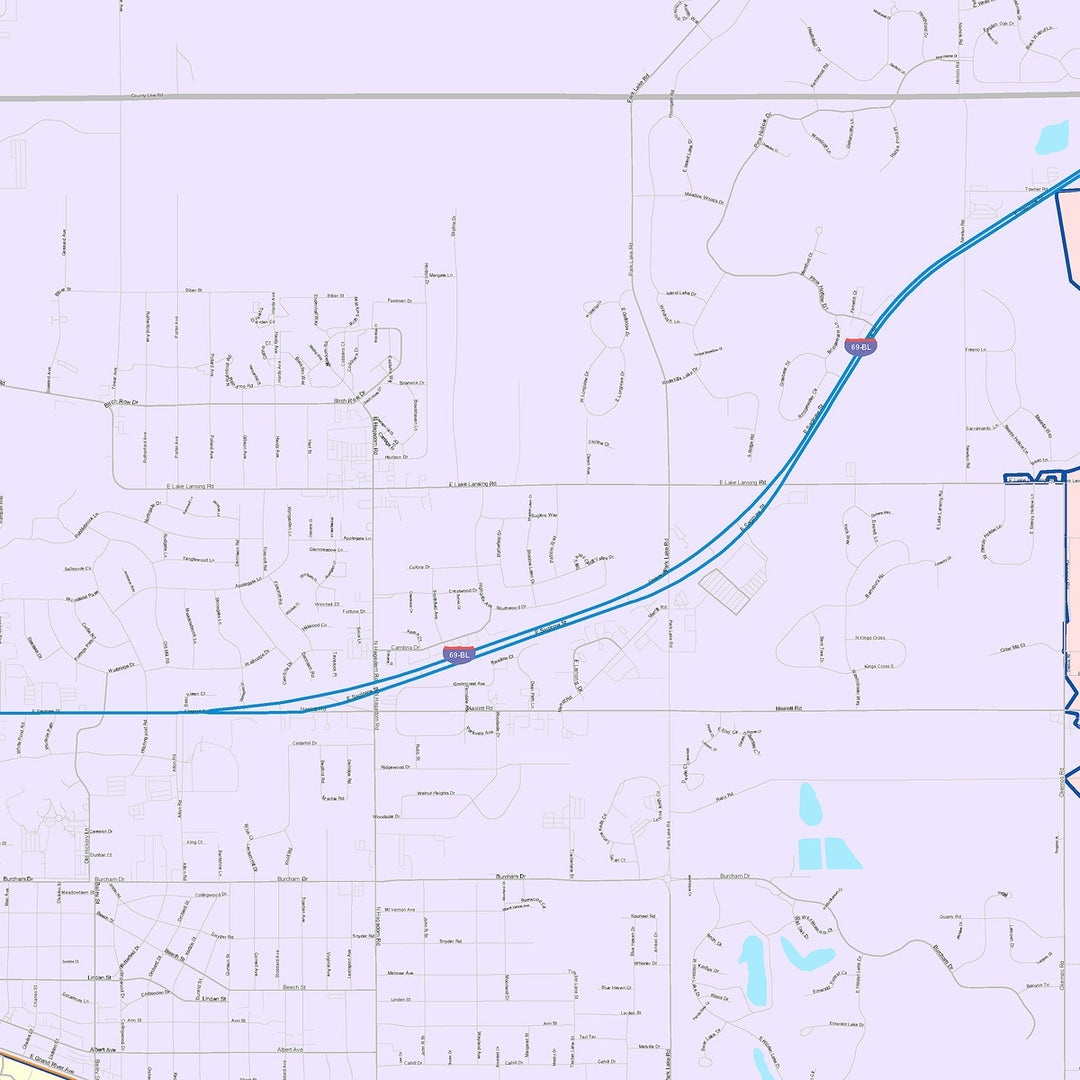 Color Cast Zip Code Style Wall Map of East Lansing, MI