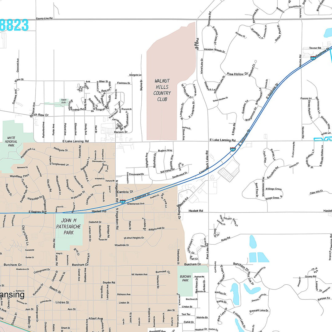 Premium Style Wall Map of East Lansing, MI