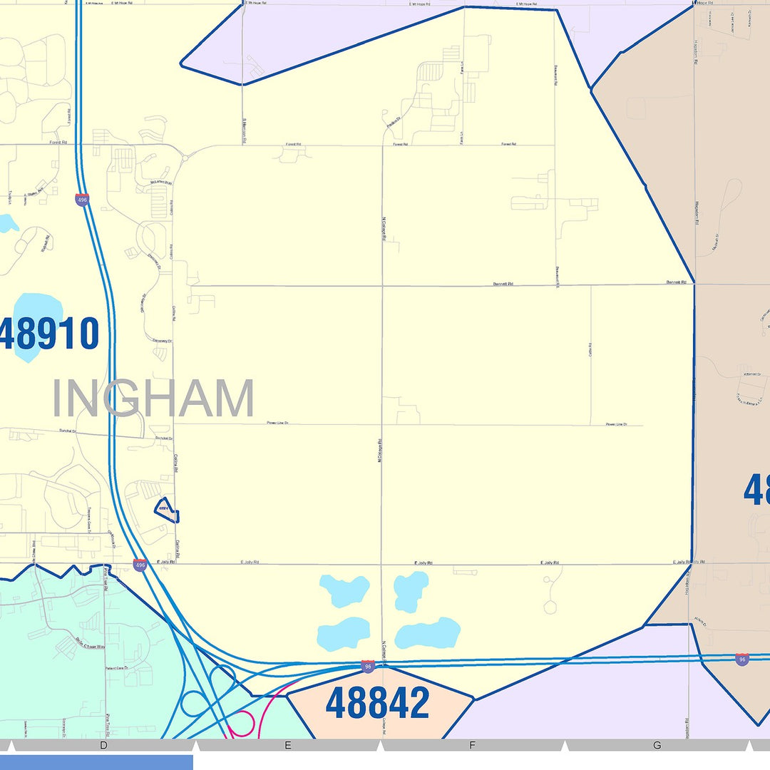 Color Cast Zip Code Style Wall Map of East Lansing, MI