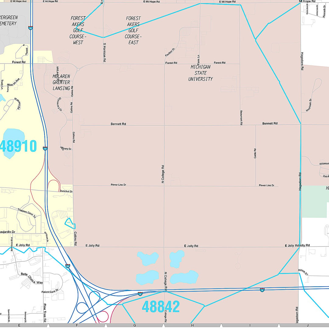 Premium Style Wall Map of East Lansing, MI