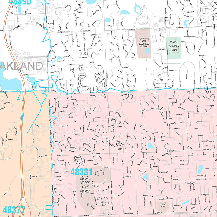 Premium Style Wall Map of Farmington Hills, MI