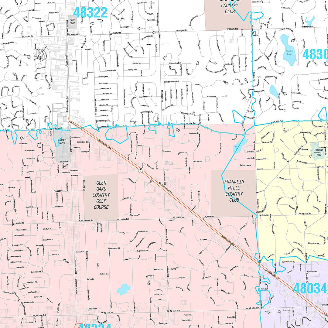 Premium Style Wall Map of Farmington Hills, MI