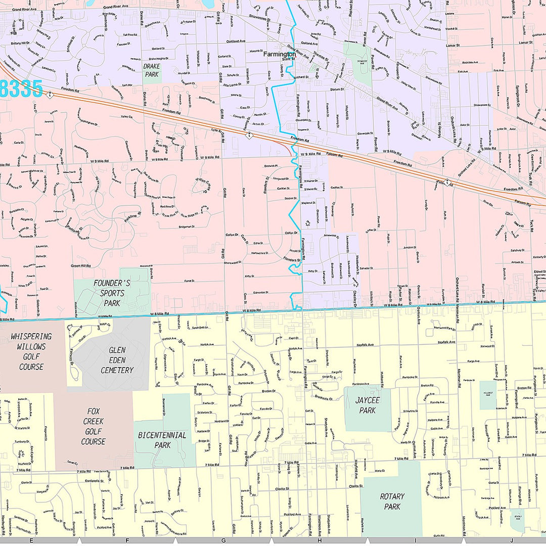 Premium Style Wall Map of Farmington Hills, MI