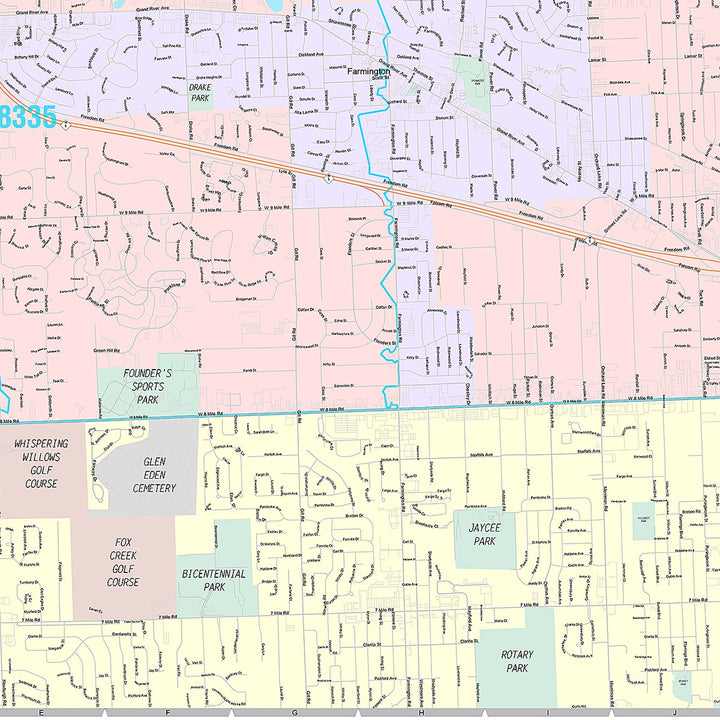 Premium Style Wall Map of Farmington Hills, MI