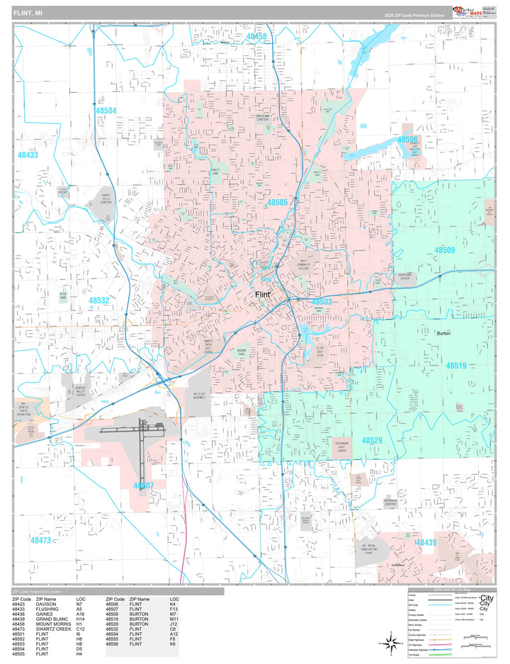 Premium Style Wall Map of Flint, MI
