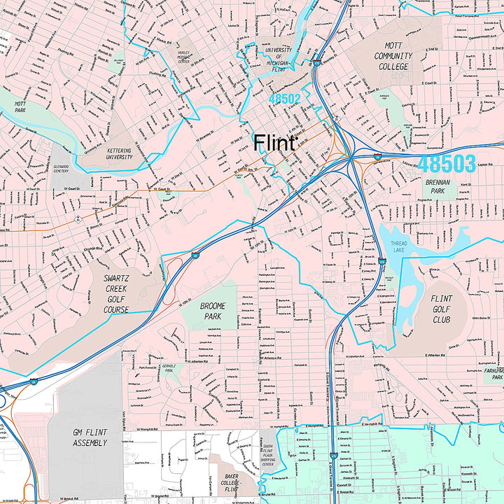 Premium Style Wall Map of Flint, MI