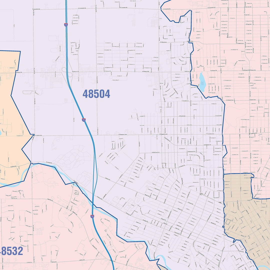 Color Cast Zip Code Style Wall Map of Flint, MI