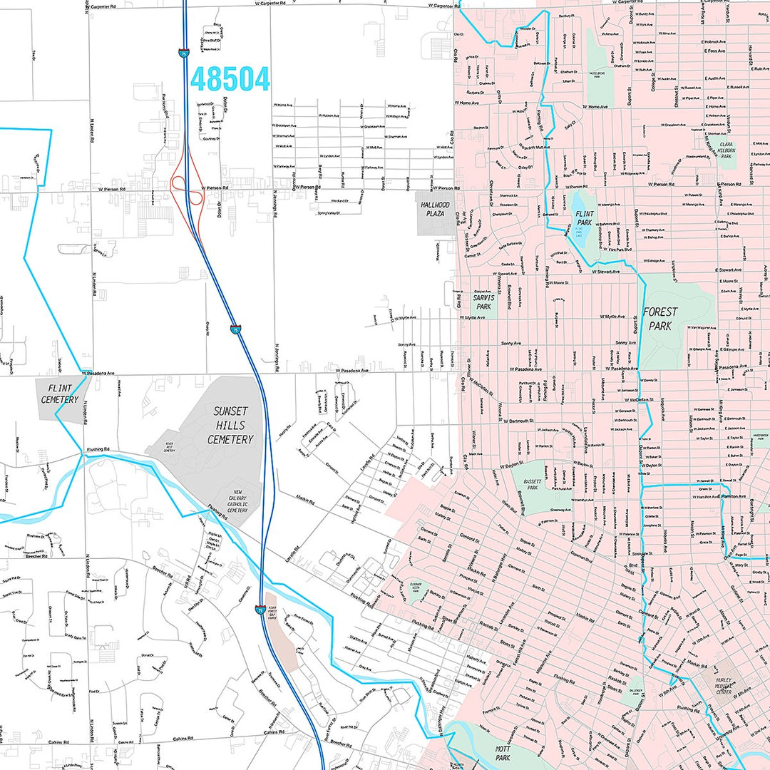 Premium Style Wall Map of Flint, MI