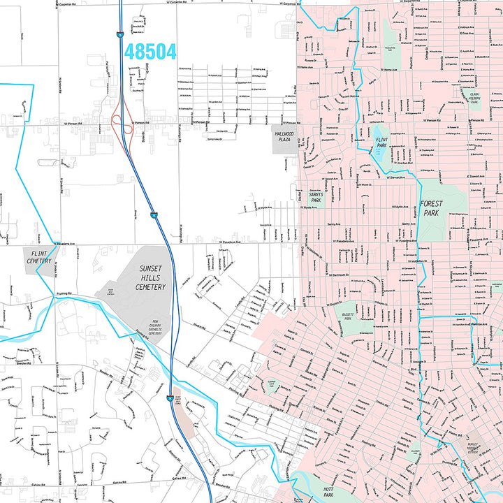 Premium Style Wall Map of Flint, MI