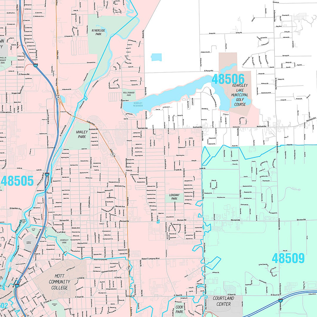Premium Style Wall Map of Flint, MI