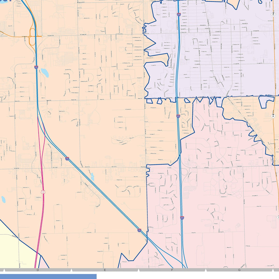 Color Cast Zip Code Style Wall Map of Flint, MI