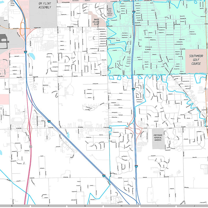 Premium Style Wall Map of Flint, MI