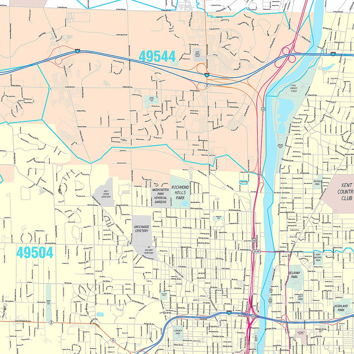 Premium Style Wall Map of Grand Rapids MI.