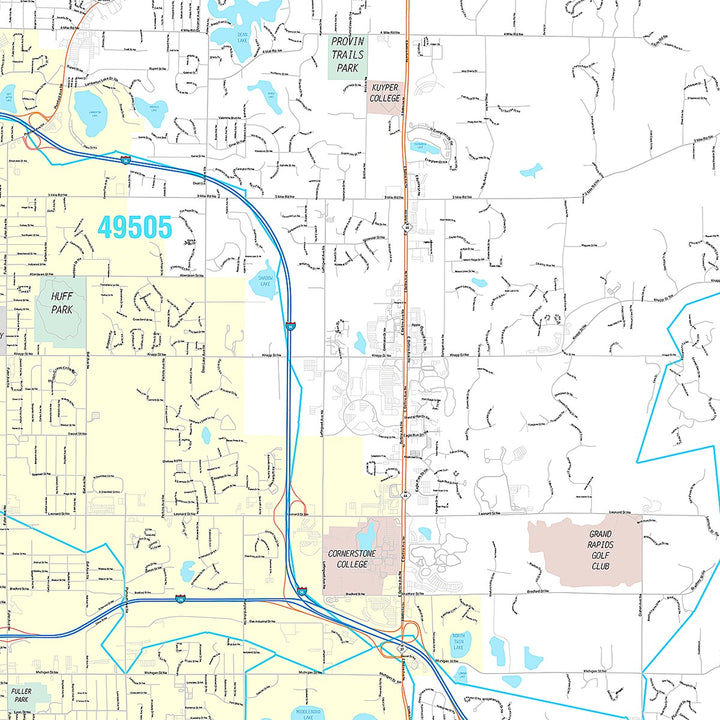 Premium Style Wall Map of Grand Rapids MI.