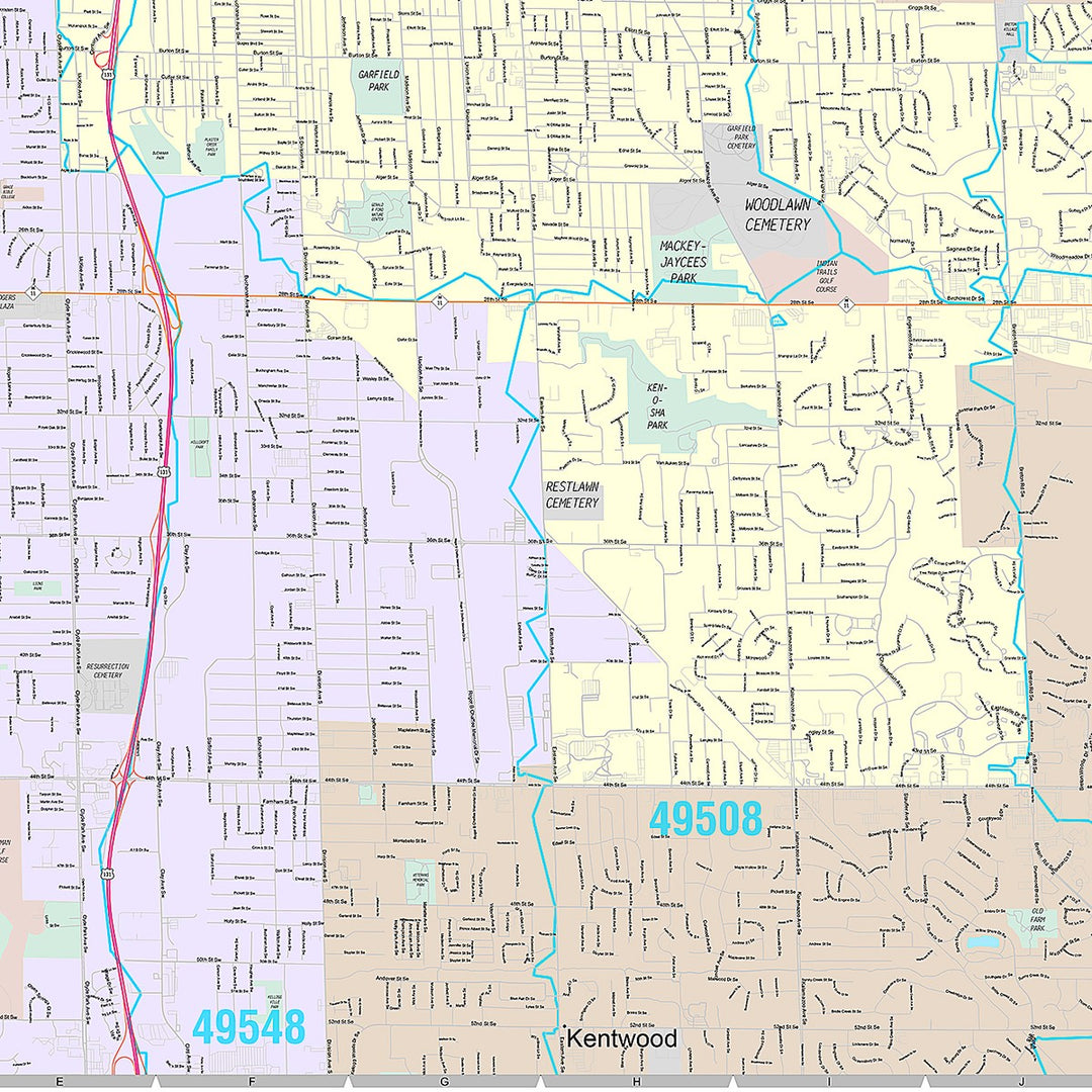Premium Style Wall Map of Grand Rapids MI.