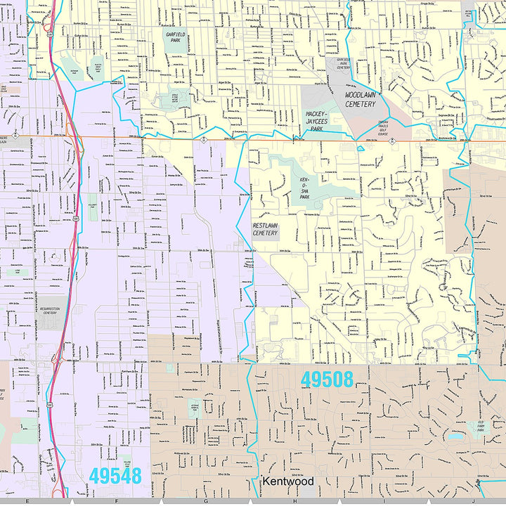 Premium Style Wall Map of Grand Rapids MI.