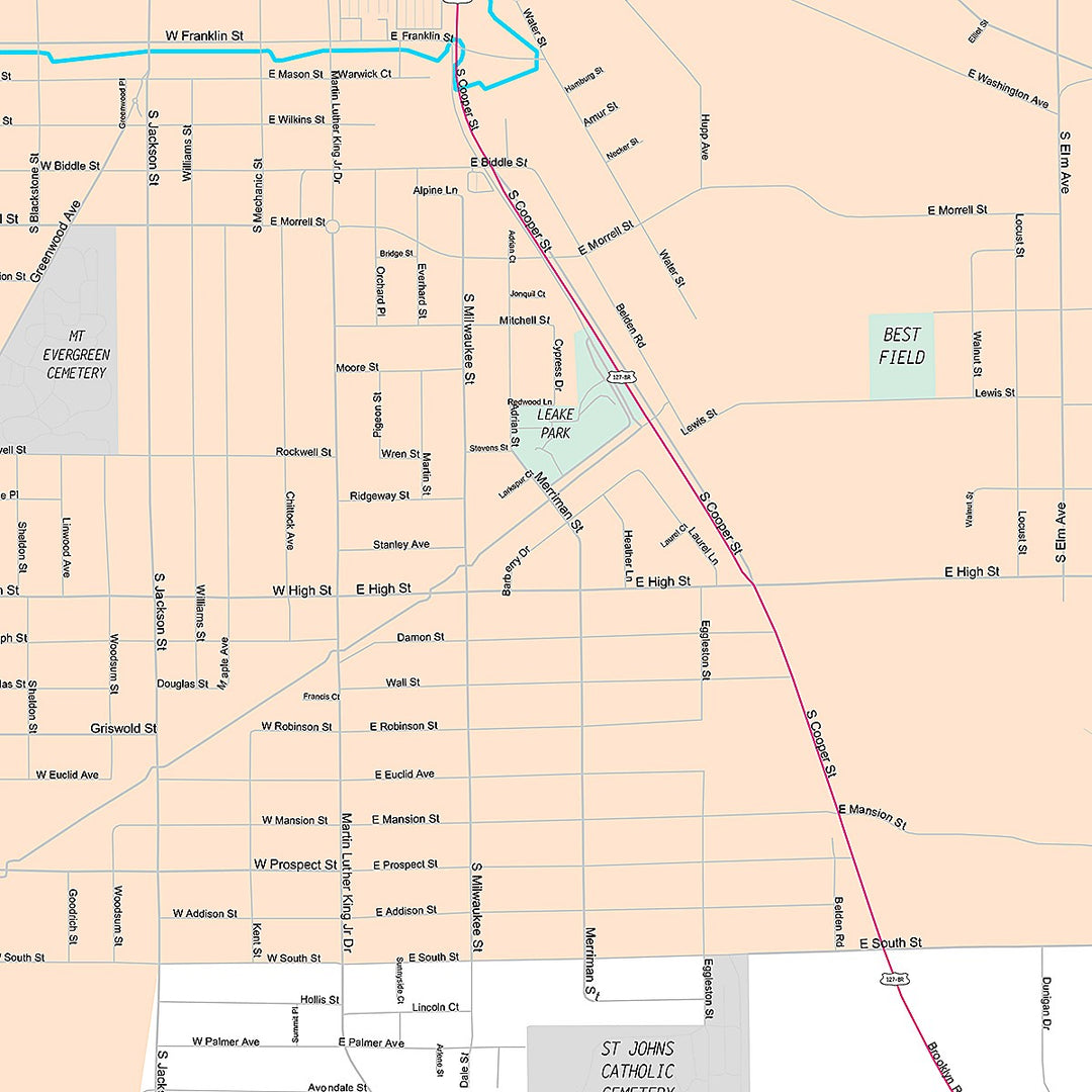 Premium Style Wall Map of Jackson, MI