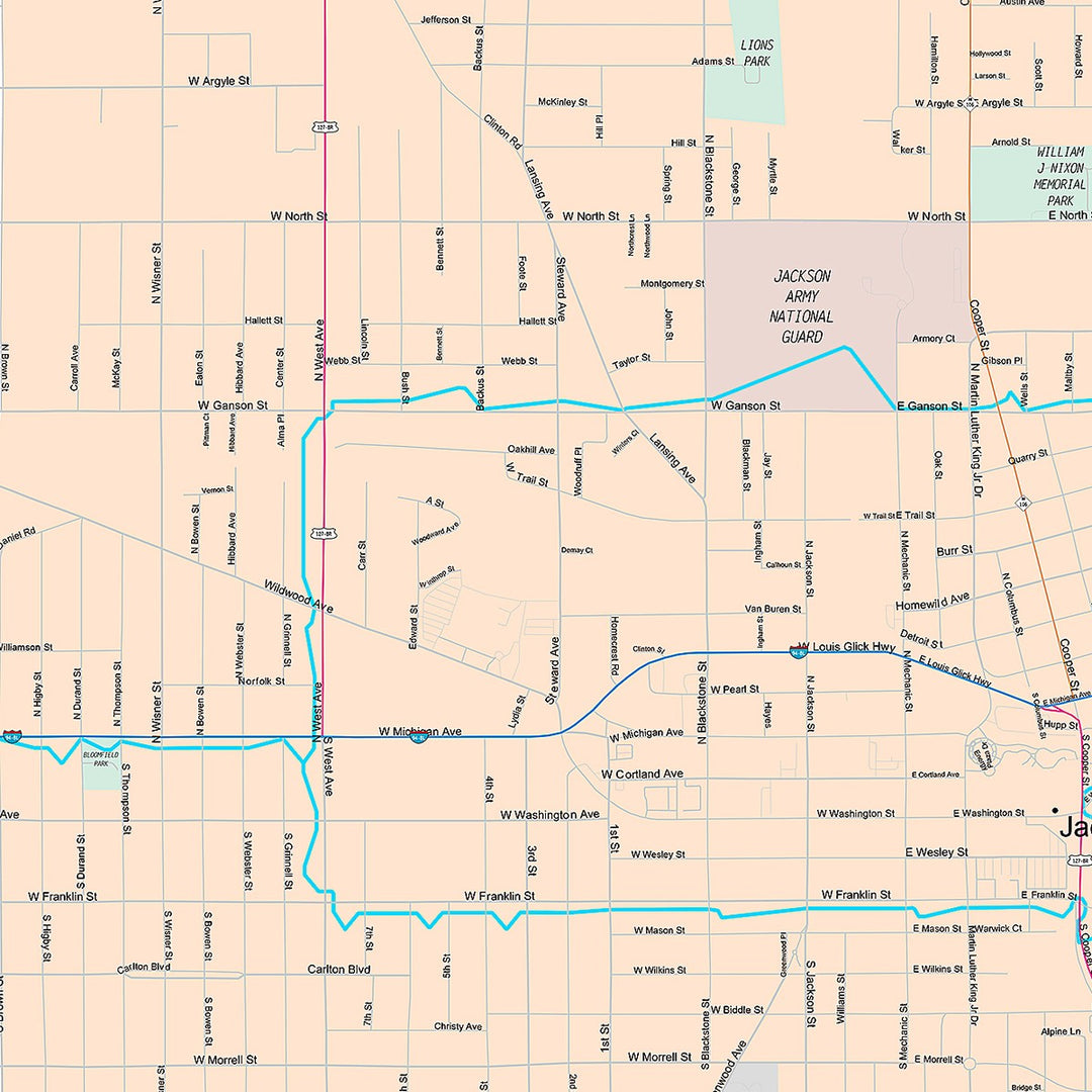 Premium Style Wall Map of Jackson, MI