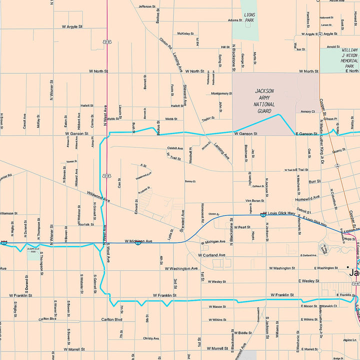 Premium Style Wall Map of Jackson, MI