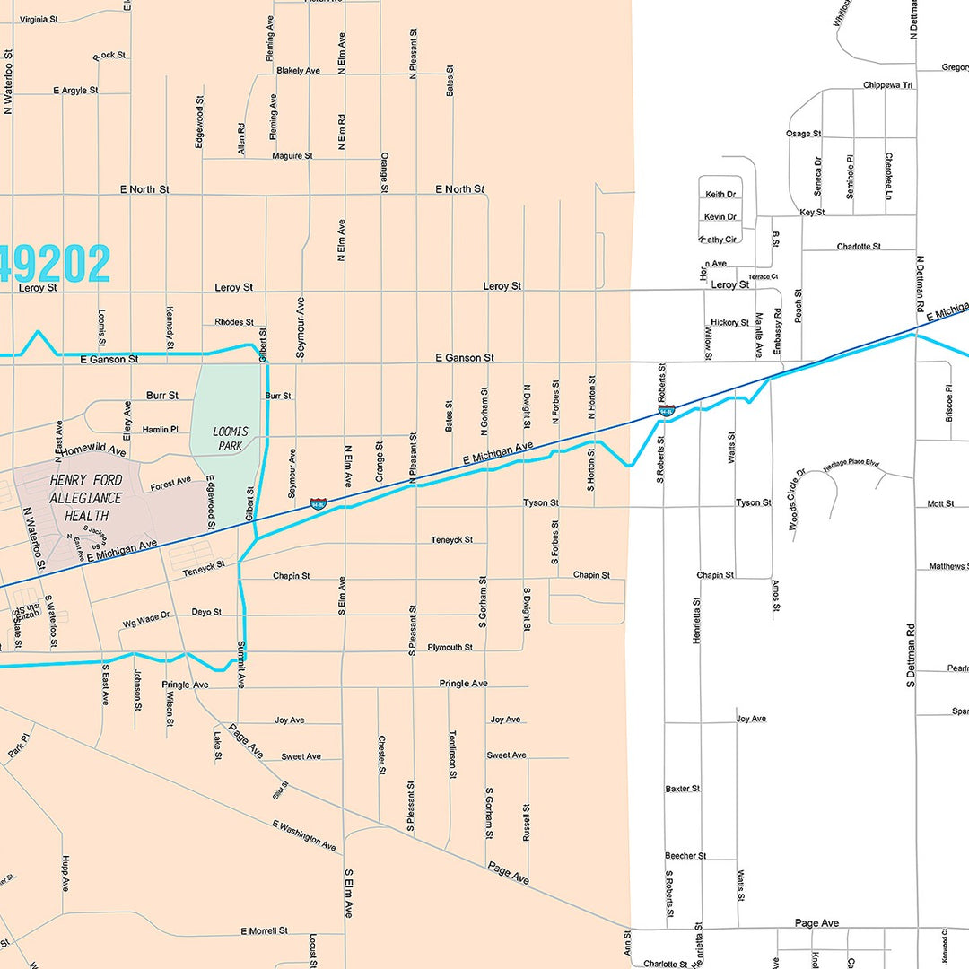 Premium Style Wall Map of Jackson, MI