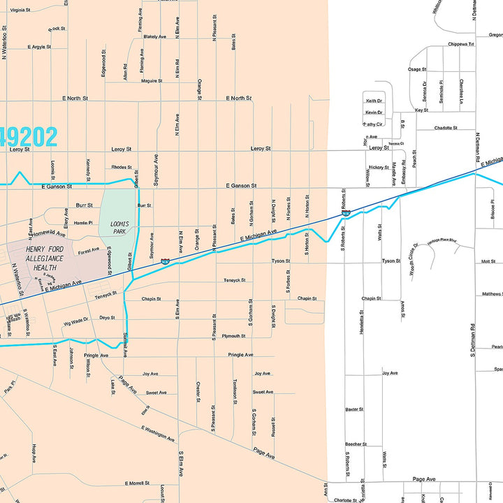 Premium Style Wall Map of Jackson, MI