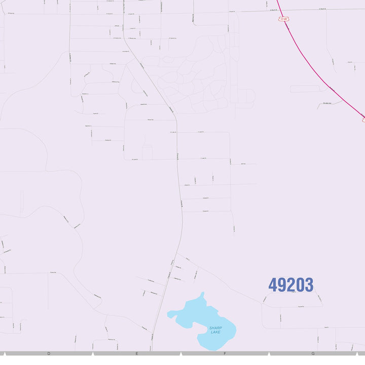Color Cast Zip Code Style Wall Map of Jackson, MI