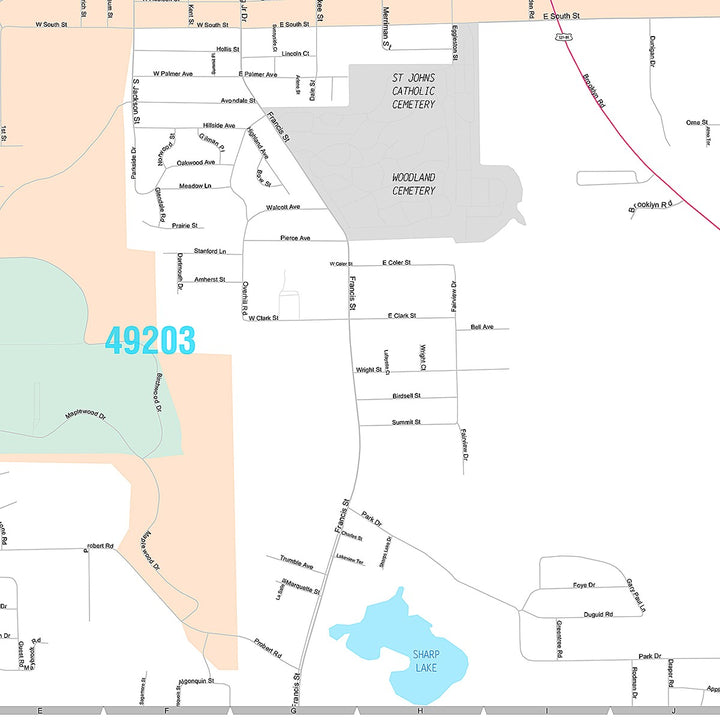 Premium Style Wall Map of Jackson, MI