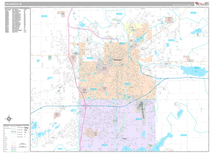 Premium Style Wall Map of Kalamazoo, MI