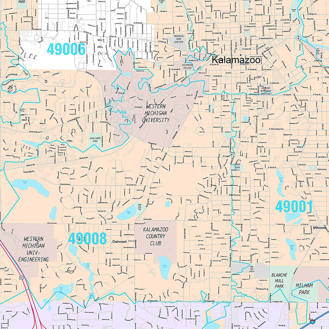 Premium Style Wall Map of Kalamazoo, MI