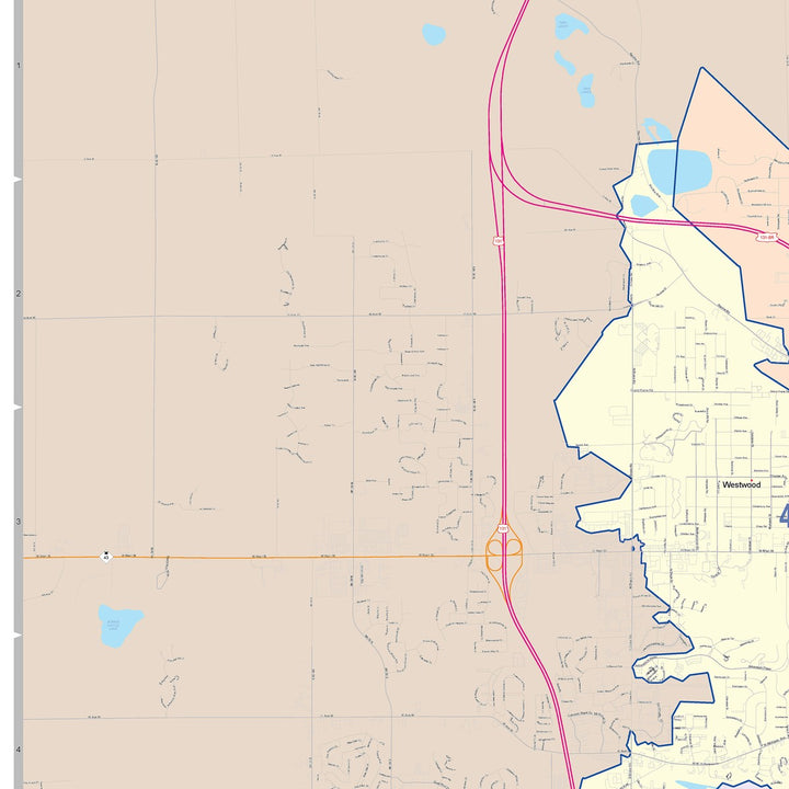 Color Cast Zip Code Style Wall Map of Kalamazoo, MI