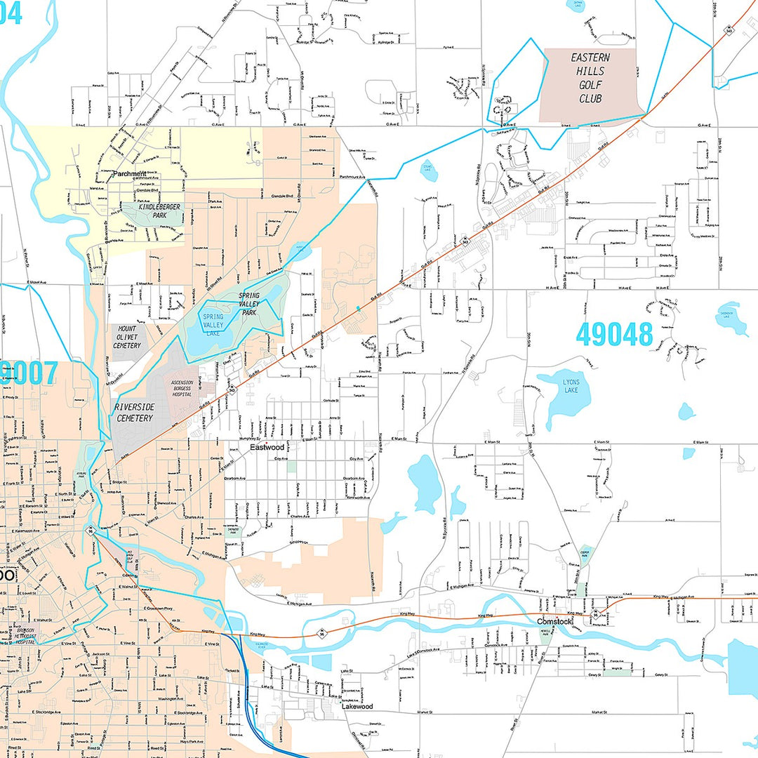 Premium Style Wall Map of Kalamazoo, MI