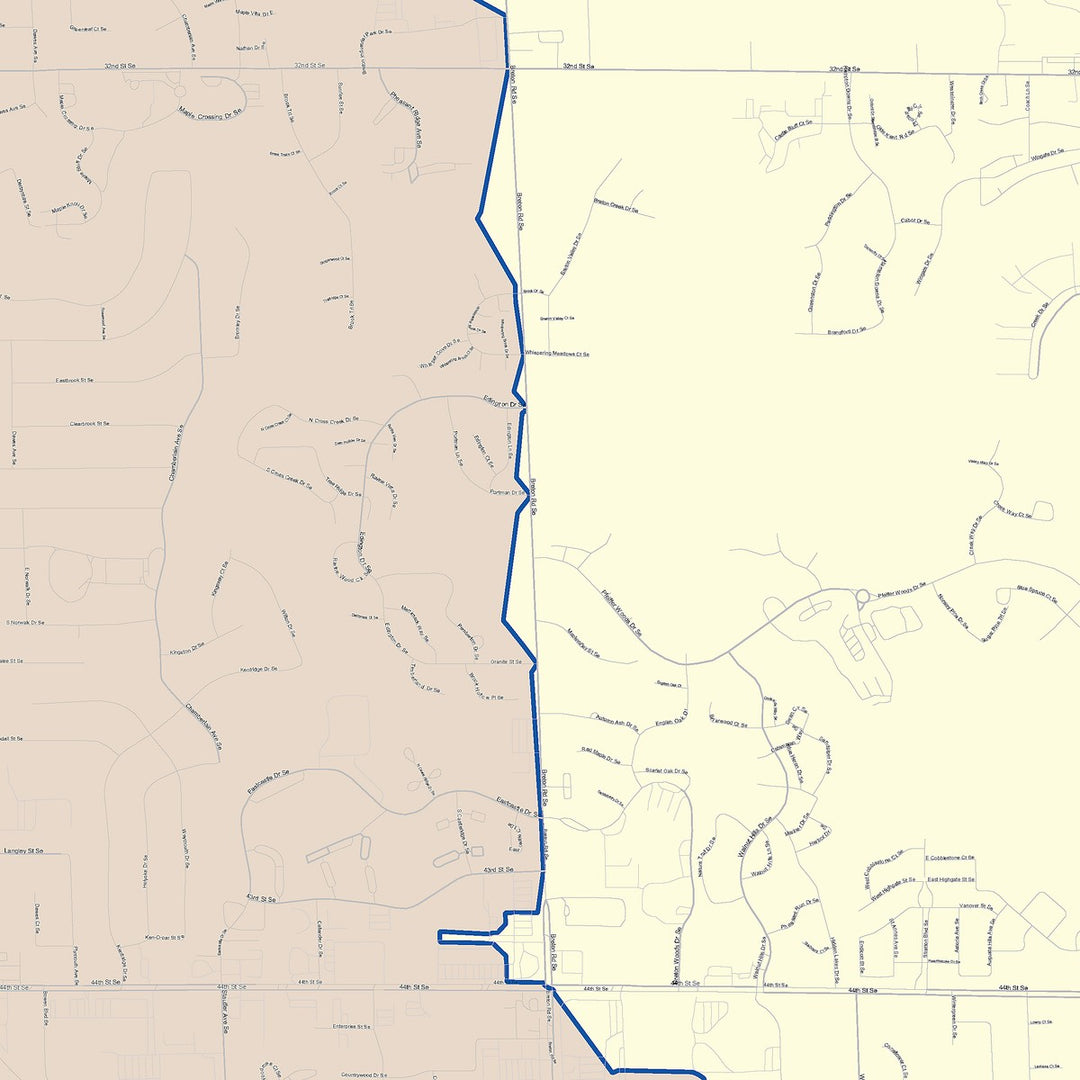 Color Cast Zip Code Style Wall Map of Kentwood, MI
