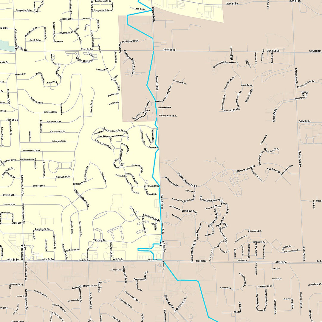 Premium Style Wall Map of Kentwood, MI