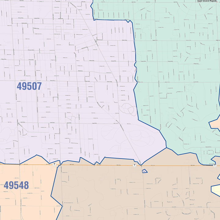 Color Cast Zip Code Style Wall Map of Kentwood, MI