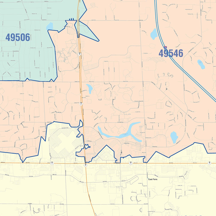 Color Cast Zip Code Style Wall Map of Kentwood, MI