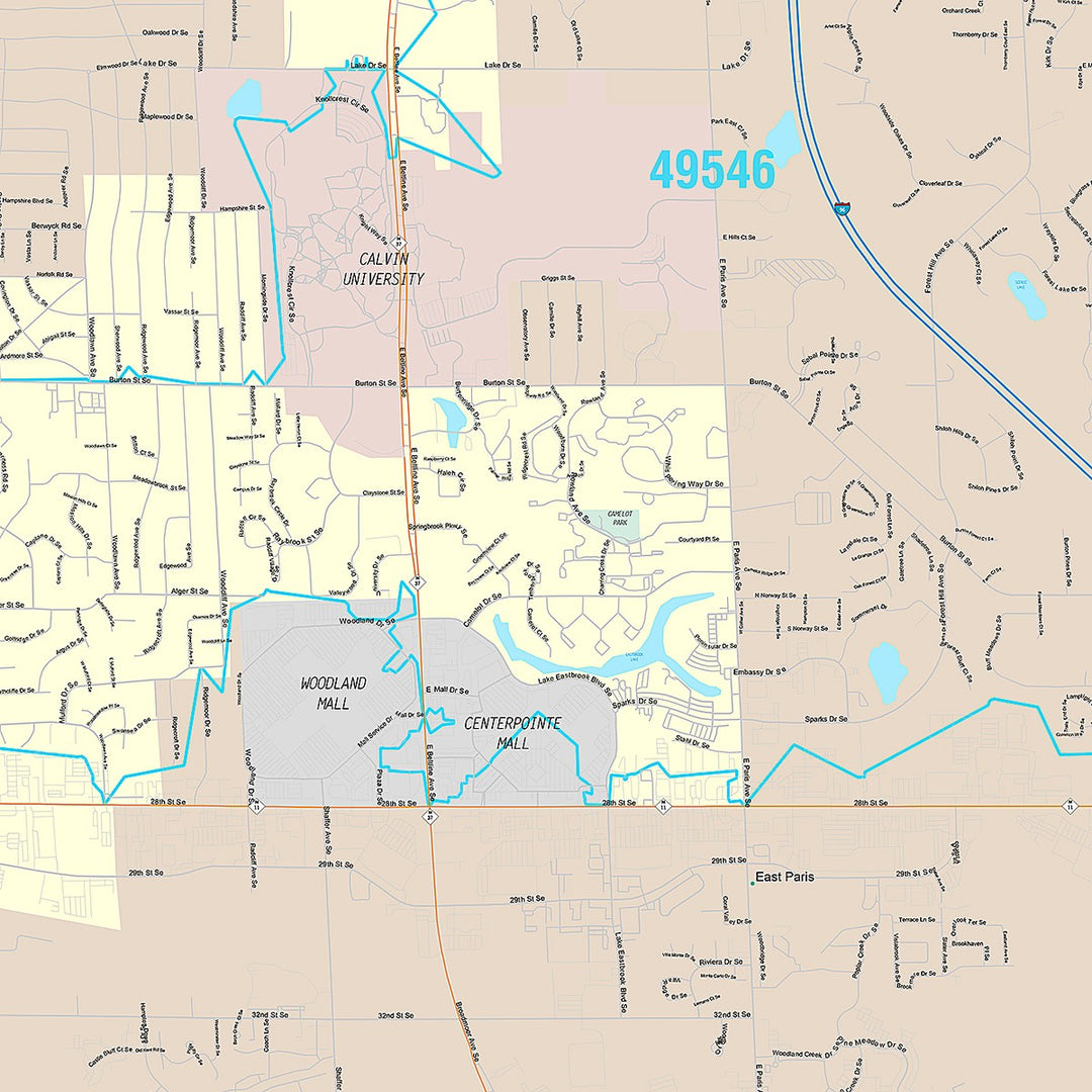 Premium Style Wall Map of Kentwood, MI
