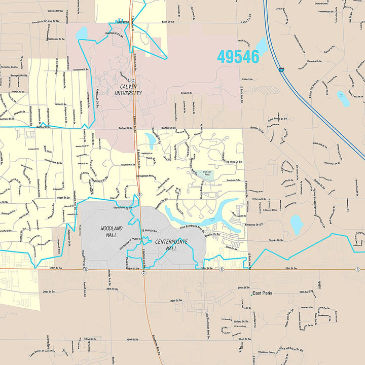 Premium Style Wall Map of Kentwood, MI